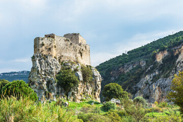 17th century Mseilha Fort built on a limestone rock, Lebanon