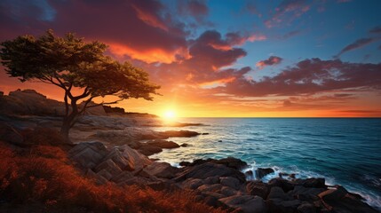 Breathtaking Coastal Sunset: A vivid and colorful sunset over the sea, creating a stunning, serene seascape for your relaxation and inspiration.