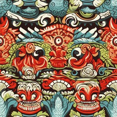 Balinese Barong Dance Masks Pattern