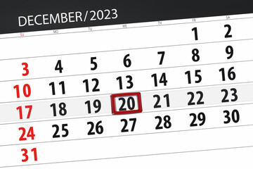 Calendar 2023, deadline, day, month, page, organizer, date, December, wednesday, number 20