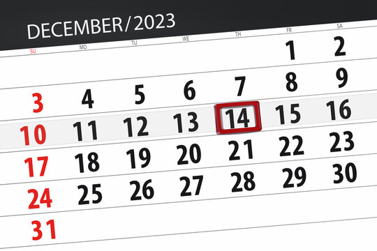 Calendar 2023, deadline, day, month, page, organizer, date, December, thursday, number 14