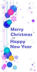 vertical composition, Christmas card, banner, Merry Christmas and Happy New Year greeting