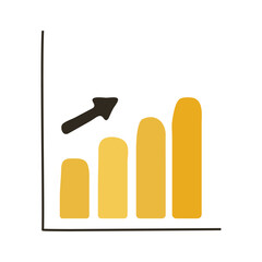 simple hand-drawn growth chart. Growth graph with arrow indicating direction. Yellow chart. Vector illustration
