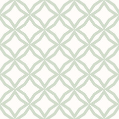 Vector abstract floral seamless pattern. Elegant sage green and white background. Simple minimal geometric ornament. Modern graphic texture with diamond grid, stars, rhombuses, lattice. Repeat design