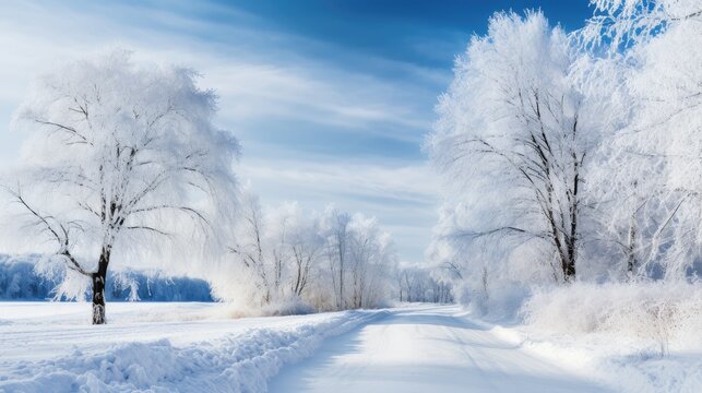 Winter Wonderland Road: A picturesque snowy road winds through a pristine landscape, capturing the serene beauty and challenges of winter travel