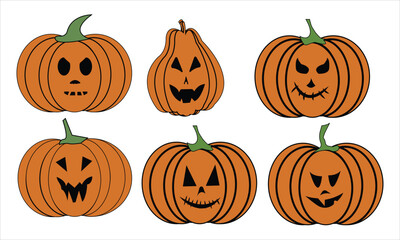 6 Halloween pumpkin icons set. Vintage funny pumpkins isolated on white background. Monsters faces. Design elements for logo, badges, banners, labels, posters. Vector illustration
Vector Formats

