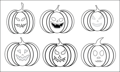 6 Halloween pumpkin icons set. Vintage funny pumpkins isolated on white background. Monsters faces. Design elements for logo, badges, banners, labels, posters. Vector illustration
Vector Formats

