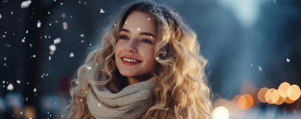 Outdoor portrait of a young beautiful happy smiling girl posing on the street