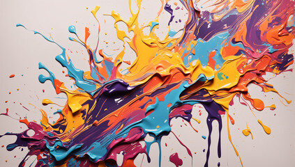 An abstract background with vibrant splashes of paint and dripping colors - AI Generative