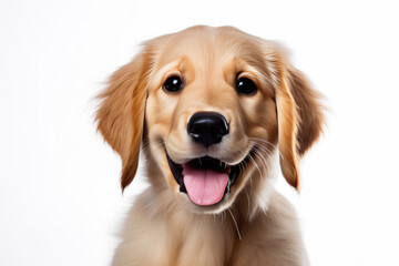 Funny golden retriver puppy dog standing on hind legs. Cute brown playful dog or pet isolated on transparent background.