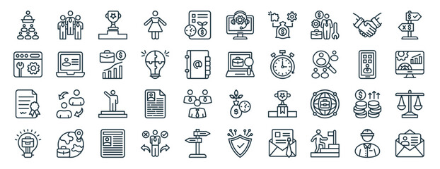 Fototapeta na wymiar set of 40 outline web seo and marketing icons such as people, development, certification, business, mobile app, decision, customer support icons for report, presentation, diagram, web design, mobile