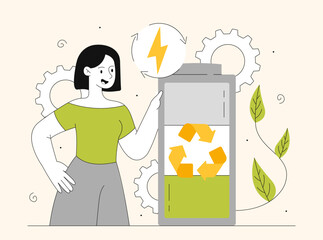 Woman with battery disposal vector concept