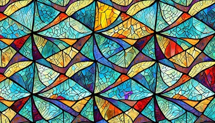 Stained glass texture with geometric pattern for window, colored glass, fish scales