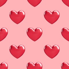 3d red heart seamless pattern on a light red background 