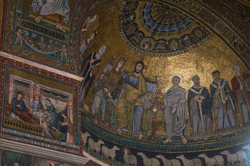 Fototapeta na wymiar Apse mosaic in the Basilica of Santa Maria in Trastevere, Rome, Italy