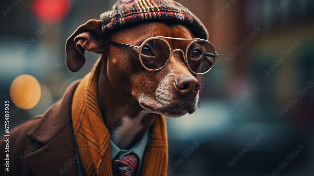 Canvas Prints a dog wearing glasses and a hat, ai