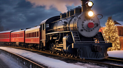 Naklejka premium Polar Express: Christmas Enchantment in the Glow of Lanterns