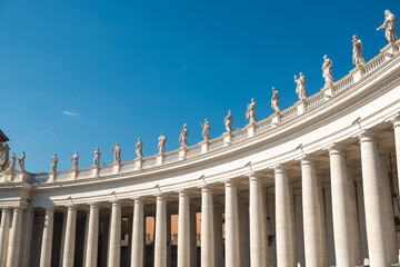View of the right colonnade and the Saint statues of St. Peter's Square, Vatican City