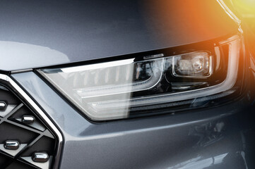 Modern car led headlight close up view