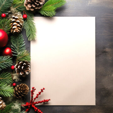 Christmas Mockup for Greeting Card, postcard, invitation, Empty space, Flat lay, Top view with copy space