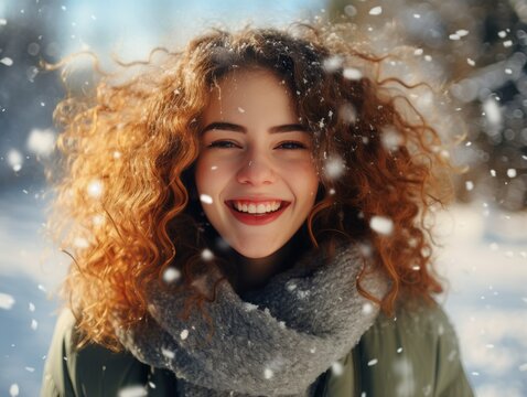 Beautiful Winter Woman Blowing Snow Outdoor