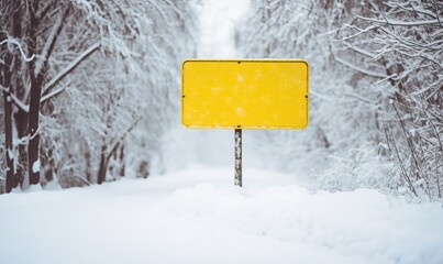 A blank road traffic sign warning of winter driving conditions on a road, winter driving, snow and ice - obrazy, fototapety, plakaty