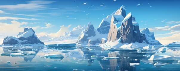 Iceberg in the ocean with blue sky background - obrazy, fototapety, plakaty