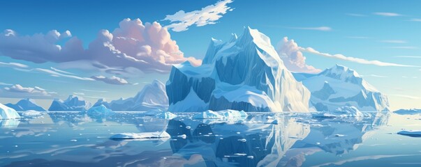 Iceberg in the ocean with blue sky background