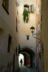 Narrow Alley in Historic Salzburg Austria. A narrow, curving alley in the old town of Salzburg, Austria.

