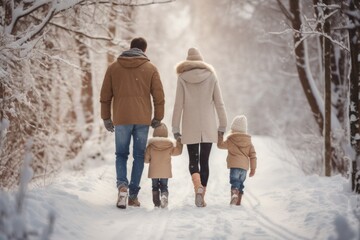 Fototapeta na wymiar Family Enjoying a Peaceful Winter Walk in the Snow