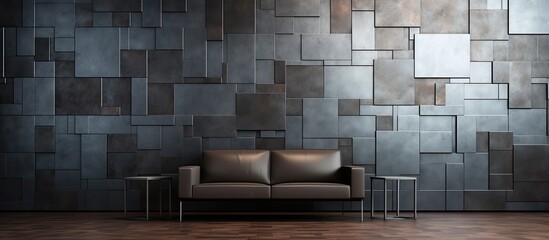 The abstract design on the wallpaper showcased a mesmerizing pattern of metallic plates combining silver steel iron aluminum alloy and stainless materials to create an industrial backdrop fo