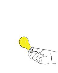 hand drawn line art drawing hand giving lightbulb to colleague. Providing best advice for the good and progress of business. Great partner. Brainstorming. Single line draw design vector illustration