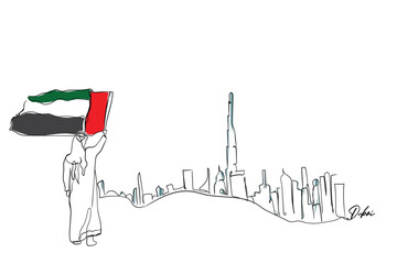 hand drawn line art vector of a MAN IN HIJAB HOLDING PALESTINE FLAG