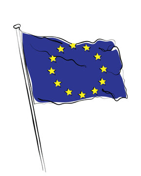 european union flag waving blue yellow