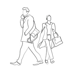Fototapeta na wymiar hand drawn line art vector of people on business trip. Official tour. Travel for business. Continuous line art contour.