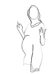 hand drawn line art vector of Pregnant, business woman and presentation at a teamwork workshop with speech and communication. Manager, female speaker and company staff meeting. Vector drawing office