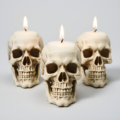 Obraz premium Group of Skulls Surrounded by Lit Candles