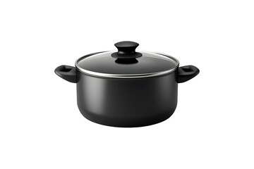 Black nonstick cooking pot isolated on transparent and white background