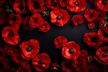 Red poppy background, symbol of remembrance for fallen war soldiers