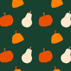 Autumn seamless background with yellow-orange and white  pumpkin illustration 