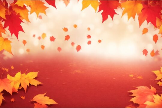 Autumn sale banner background with red leaves. ai generative