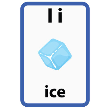 Alphabet flashcard for children with the letter i from ice