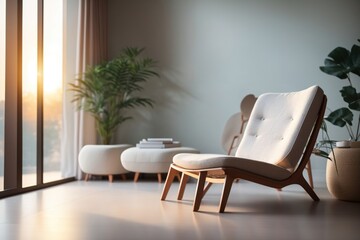 Lounge chair against window Minimalist home interior. ai generative