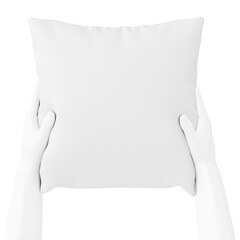 a blank isolated image of a mannequin hands holding a square pillow on a white background