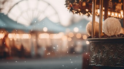 Generative AI, Christmas fair blurred background, winter street market in Europe	
