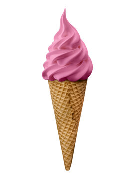 a strawberry ice cream cone image isolated on a white background