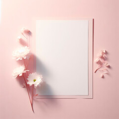 paper pink light background white flowers minimalism mockup. ai generative