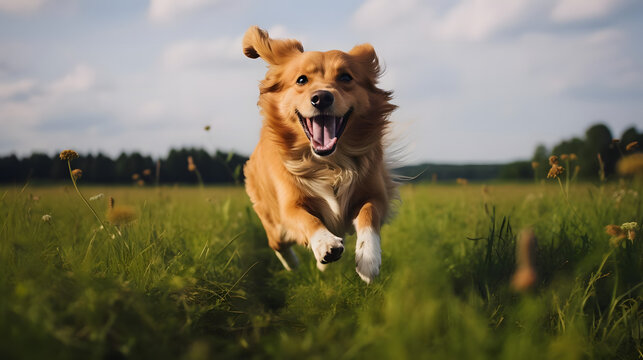 Excited Golden Dox Playing in Open Fields, Generative AI
