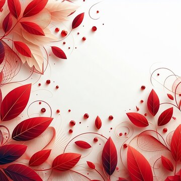 Abstract background design of red leaves for decoration and holidays placed on the edges, loopable on a transparent or white background, PNG