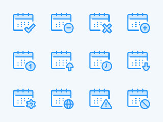 Calendar, Timetable and Date vector line icons. Schedule, Event and Appointment outline icon set. Notification, Warning, Settings, Time, Check mark and more.